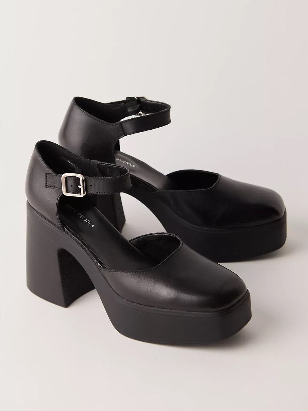 Free People Gwen Platform Mary Janes Black Leather Closed Toe Block Heels EU 36